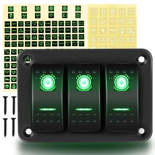 Vista 11 de GOOACC Panel de interruptores basculantes de 2 cuadras, 12 V, 24 V CC, color azul, panel de aluminio de 5 pines, encendido y apagado, panel