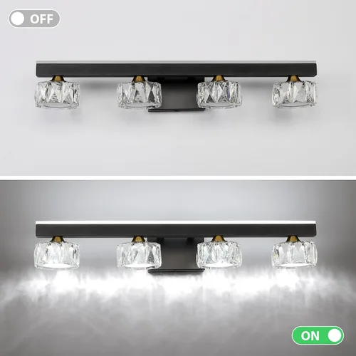 Vista 8 de Lámparas de tocador de baño de cristal negro sobre espejo para iluminación de baño (4 luces)