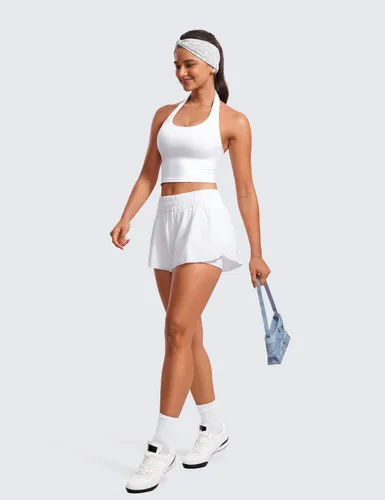 Vista 3 de CRZ YOGA - Brasier deportivo Butterluxe con cuello halter para mujer, con relleno, para entrenamiento o yoga, camiseta corta con relleno integrado
