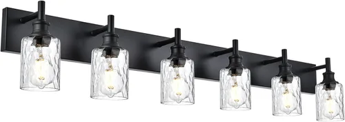 Vista 10 de Lámpara de tocador de baño negra de 6 luces con pantallas de vidrio Negro - Pantalla de vidrio transparente