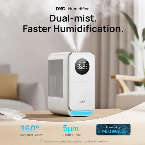 Vista 2 de Dreo - Humidificadores para recámara, llenado superior, inteligente, silencioso, vapor frío, difusor de aceite y luz nocturna, tiempo