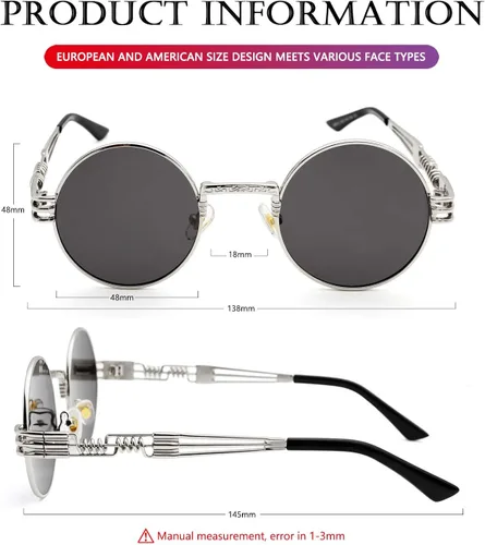 Vista 6 de AIEYEZO Gafas de sol redondas steampunk Circle Lennon Hippie marco de metal lente de bloqueo UV 100