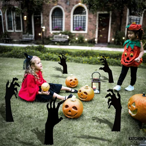 Vista 5 de KatchOn, Letreros aterradores de mano con estacas – Grandes, 16 pulgadas Letreros de patio de Halloween para decoraciones de Halloween al aire