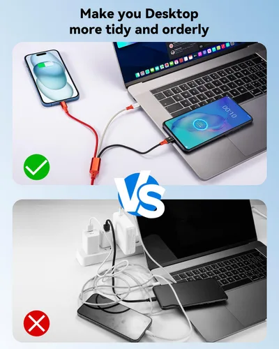 Vista 5 de Paquete de 2 cables de carga múltiple, 3 en 1, retráctil, cable de carga rápida, cargador USB C con Lightning/Micro/Tipo C para iPhone, iPad, Rojo