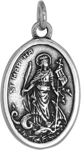Vista 3 de Collar de plata de ley con medalla de Santa Marta, acabado oxidado, cadena ovalada de 0.071in