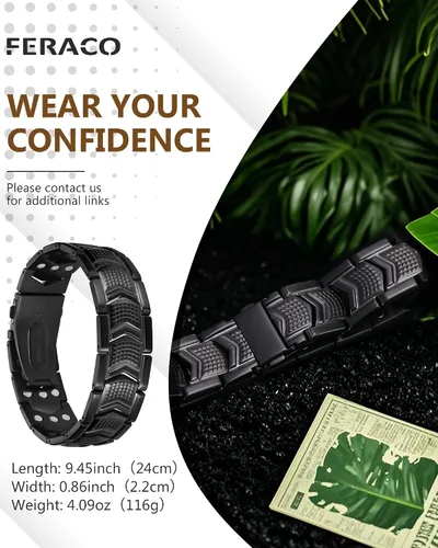 Vista 8 de Feraco Pulseras magnéticas de terapia para hombres 3 veces más fuerza, pulseras magnéticas de acero de titanio con imanes de neodimio 3800 Gauss