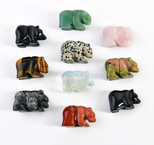 Vista 5 de YGLINE Figura de oso de cristal tallada a mano de 1,5 pulgadas tallada a mano