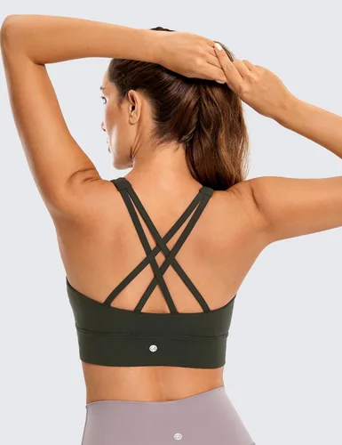 Vista 2 de CRZ YOGA Butterluxe - Brasier deportivo de cuello alto con tirantes delgados para mujer, con relleno, espalda cruzada, para entrenamiento, deportes