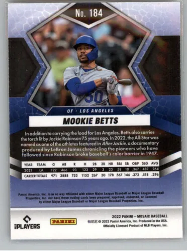 Vista 2 de 2022 Panini Mosaic #184 Mookie Betts Los Angeles Dodgers Baseball Trading Card