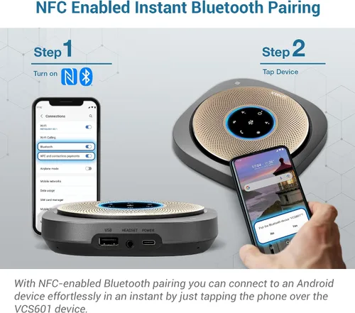 Vista 5 de VTech VCS601-2 Altavoz Bluetooth para conferencias - Recogida de voz premium de 360° con 6 micrófonos, conexión NFC inteligente, tiempo de llamada