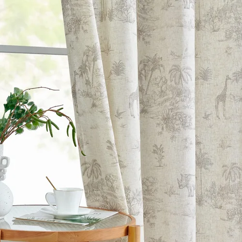 Vista 19 de Jinchan Cortinas de lino para sala de estar de 63 pulgadas de largo, con estampado de hojas tropicales, cortinas botánicas de lino estilo rústico