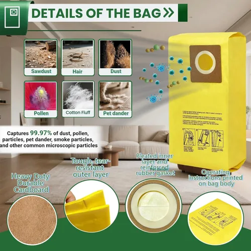 Vista 5 de Paquete de 12 bolsas de repuesto para aspiradora Hoover HushTone Commercial CU2 CH54113, CH54115 Series Filtración de doble capa y diseño a prueba
