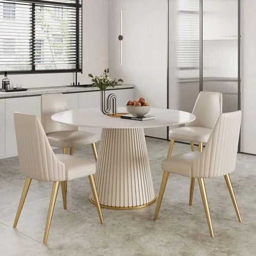 Vista 4 de Mesa de comedor de piedra interizada Simplicity Comedor Cafetería Muebles para el hogar, Mesa de comedor redonda creativa nórdica Mesa auxiliar