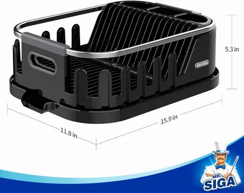 Vista 7 de MR.SIGA - Escurridor de platos para encimera de cocina, escurridor compacto con tabla de escurrir, soporte para utensilios y portavasos, escurridor