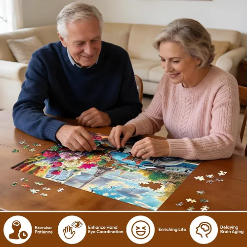 Vista 4 de Rompecabezas de 500 piezas para adultos, rompecabezas de gato de París para ancianos, rompecabezas de papel reciclado, rompecabezas desafiantes