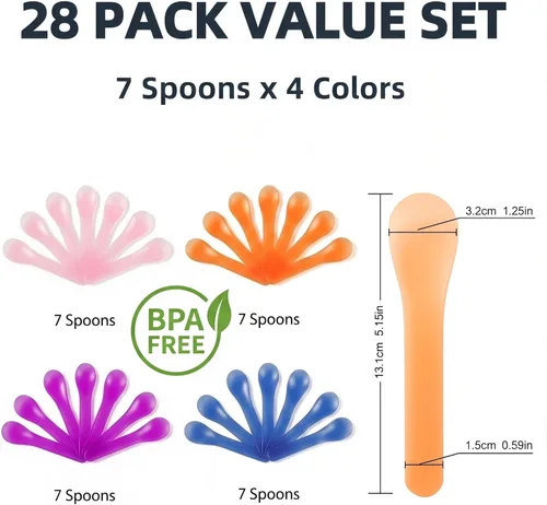 Vista 3 de Paquete de 28 cucharas de helado que cambian de color, cucharas de plástico resistentes a la rotura de 5.15 pulgadas, envueltas individualmente