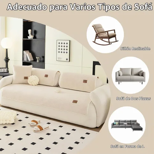 Vista 5 de Funda de sofá de forro polar sherpa, súper suave, divertida y esponjosa, funda de felpa cálida, funda antideslizante para sofá seccional, protector