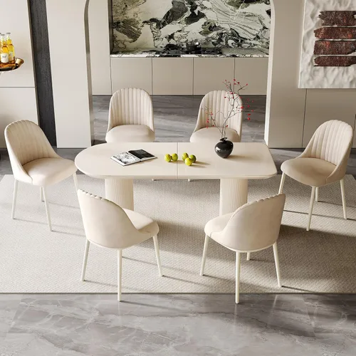 Vista 28 de Mesa de comedor negra de 55 pulgadas, una mesa rectangular de extremo redondeado con patas de diseño ondulado para cocina, comedor, oficina en casa