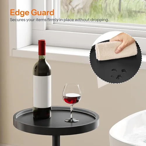 Vista 9 de HOOBRO Mesa auxiliar redonda pequeña, mesa de bebidas de bambú, mesa de café Martini con acento de pedestal para espacios pequeños en sala de estar