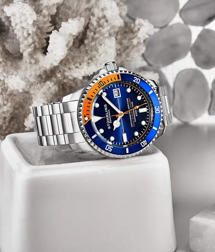 Vista 7 de Stuhrling Original DEPTHMASTER - Reloj de buceo profesional de acero inoxidable automático suizo para hombre, resistente al agua, pulsera cepillada