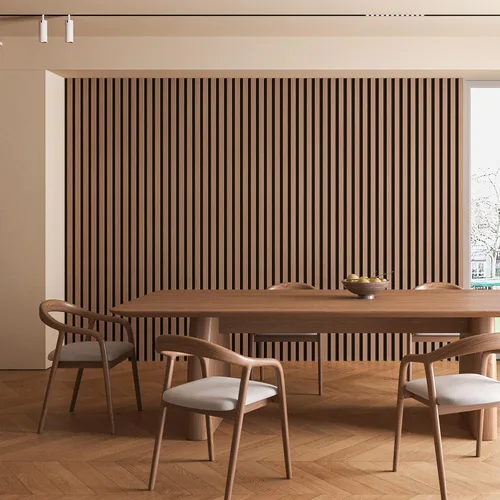 Vista 8 de Art3d Paquete de 2 paneles acústicos de listones de madera de 94.5 x 24 pulgadas para pared y techo - 31 pies cuadrados Panel acústico 3D estriado