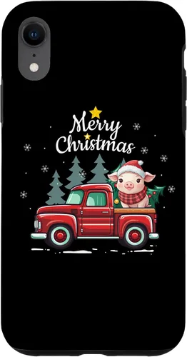 Vista 8 de Funda divertida para iPhone 15 Pig Christmas Truck Plaid