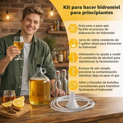 Vista 2 de Kit completo de fabricación de hidromiel para principiantes, fermentación Carboy de vidrio de 1 galón