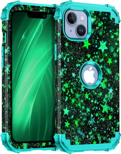 Vista 29 de Miqala Funda compatible con iPhone 13, que brilla en la oscuridad, tres capas, resistente, a prueba de golpes, de plástico duro, funda protectora