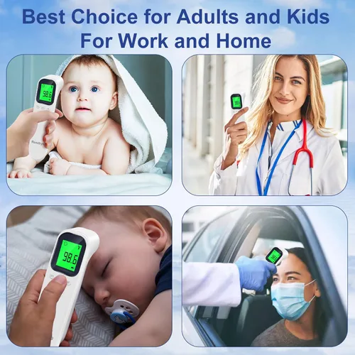 Vista 4 de Termómetro sin contacto – Termómetro digital de frente para bebés, niños y adultos, alarma de fiebre de 3 colores, 2 en 1 modo de frente y objeto
