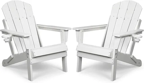 Vista 14 de Silla Adirondack plegable de HDPE, silla de patio al aire libre con soporte para tazas, silla de césped de grano de madera resistente a