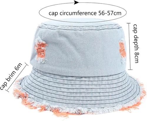 Vista 2 de Aldult - Sombreros de mezclilla lavados con agujero de mezclilla para adolescentes, mujeres, deshilachados, rasgados, para niñas de 4 a 8 años