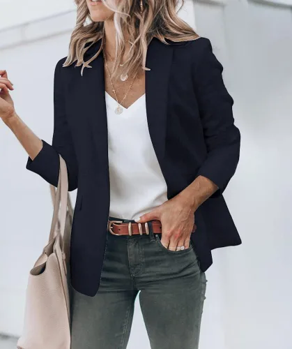 Vista 2 de Cicy Bell Blazers casuales femeninos con abertura frontal y manga larga, chaquetas y blazers para trabajo de oficina