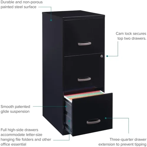 Vista 7 de Office Designs Cooper - Archivador de letras con 3 cajones, color negro