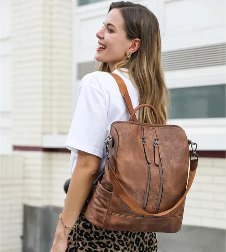 Vista 2 de CLUCI - Mochila de cuero para mujer, convertible, grande, para viajar, de diseñadora, moda, casual, bolso de hombro universitario