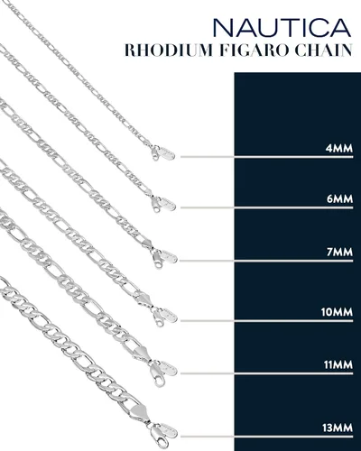 Vista 4 de Nautica Mens Chain Silver Plated Chain Womens Necklace Tone Flat Link Figaro Cuban Chains Necklaces For Women