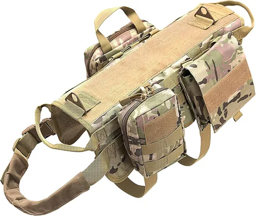 Vista 8 de AIWAI Arnés táctico para perro con bolsas, arnés de chaleco para perros grandes y medianos, arnés militar ajustable sin tirones con asa, caminar