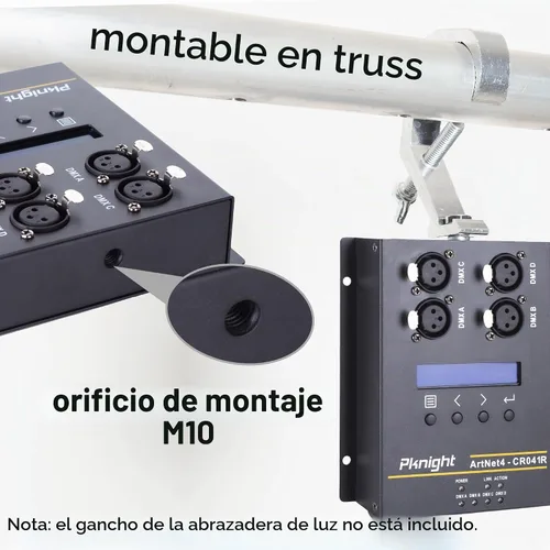 Vista 2 de Pknight Interface de Control de Iluminación ArtNet DMX Ethernet, Montaje en Trípode, Nodo Bidireccional de 4 Universos Art-Net a DMX512, PoE