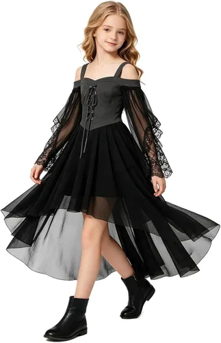 Vista 5 de Vestido de bruja gótica steampunk para niñas, disfraz de vampiro, cosplay Gris