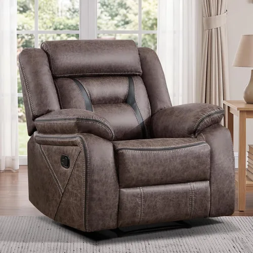 Vista 10 de Sofá reclinable manual de cuero sintético, sofá reclinable de 3 plazas, sofá cama para sala de estar, muebles, sala de reuniones, marrón oscuro