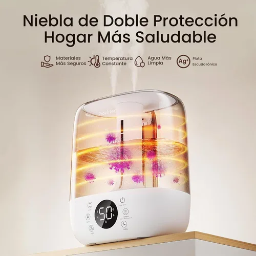 Vista 2 de Provirtec 6L Self-Cleaning Humidifier for Large Room, Warm & Cool Mist No-Leak Design, Easy Clean, Top Fill, 60H Runtime, Quiet Ultrasonic, Auto