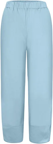Vista 2 de Lroplie Pantalones capri de algodón y lino para mujer, con cordón ajustable, pierna ancha, pantalones capri relajados con bolsillos