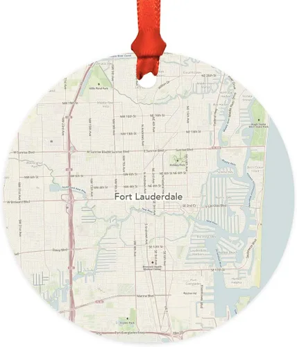 Vista 47 de Andaz Press Mapa de la ciudad de Estados Unidos redondo de madera natural MDF ornamento de Navidad, Akron, Ohio Vintage Mapa, 1 paquete, larga
