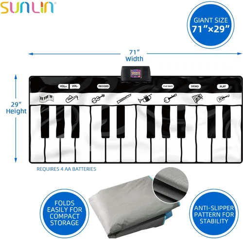 Vista 4 de SUNLIN Alfombrilla de piano de 6 pies, tapete de teclado de piso: 24 teclas, 10 demostraciones, 8 sonidos de instrumentos, grabación y reproducción