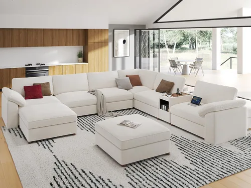 Vista 34 de EASE MOOSE Sofá modular verde seccional de gran tamaño en forma de L Pana verde