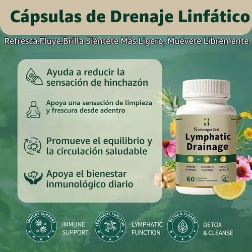 Vista 3 de Suplemento de drenaje linfático – Fórmula herbaria natural con diente de león, bardana y equinácea, apoya el equilibrio de líquidos, salud inmune