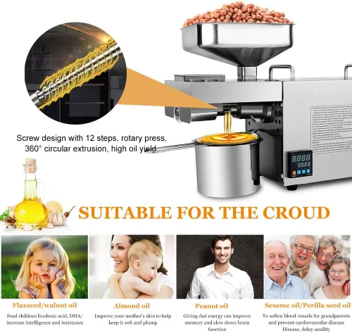 Vista 8 de CGOLDENWALL Máquina de prensa de aceite, prensa de aceite automática, control inteligente de temperatura, extractor de aceite de acero inoxidable