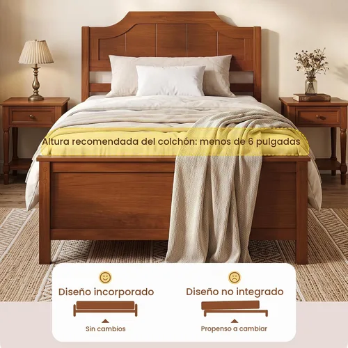 Vista 7 de GIANTEX Twin Size Wooden Bed Frame with Headboard, Wood Slat Support Farmhouse Platform Bed with Heavy Duty Mattress Foundation, Under-Bed