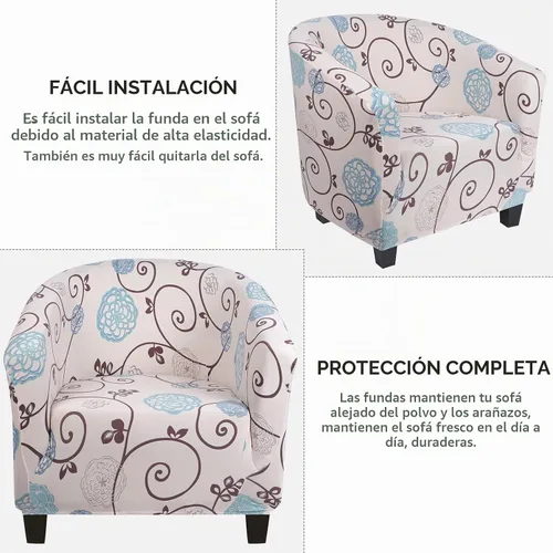 Vista 6 de SearchI Funda Elástica para Silla Club, Fundas Elásticas para Silla Barrel, Fundas Estampadas para Silla Tub, Funda de Elastano Suave para Sillón