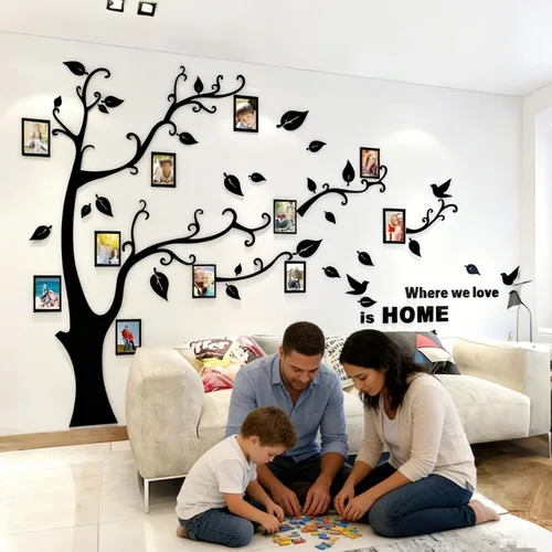 Vista 2 de Calcomanías de pared de árbol 3D - DIY, calcomanías de marcos de fotos y árbol de pared, marcos para fotos familiares, murales con calcomanías