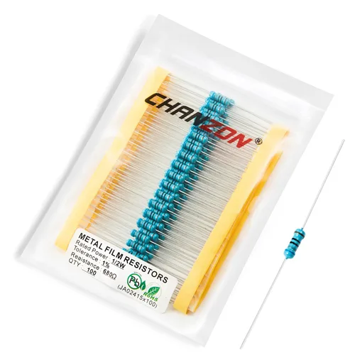 Vista 54 de Chanzon 100pcs 1/2W (0.5W) 1 Ω ohmios Resistencia fija de película metálica 0.01 ±1% Tolerancia 1R MF Orificio pasante Resistencias limitadoras